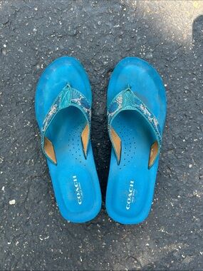 Coach Patterned Strap Thong Sandals